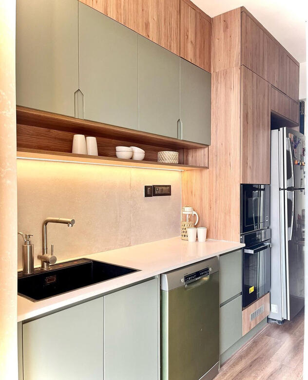 Olive green with wooden